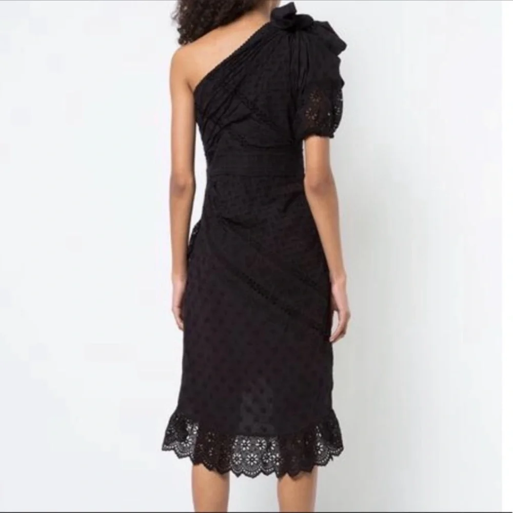 Ulla Johnson Gwyneth One Shoulder Eyelet Dress S/4 - Picture 3 of 6